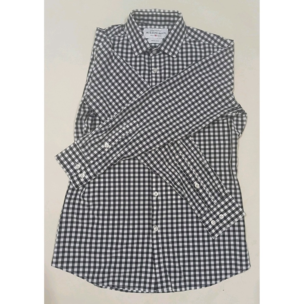 Mizzen+Main Leeward Men's Dress Shirt Black/White Gingham Trim Fit M 32/33